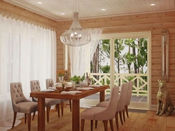 Design in a wooden house kitchen living room