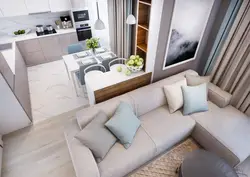 Divan Ilə Kiçik Bir Qonaq Otağı Mətbəxinin Fotoşəkili
