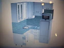 Kitchen in Khrushchev design with refrigerator and dishwasher