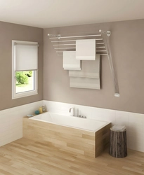 Wall-mounted clothes dryers in the bathroom interior