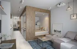 Studio dizaynı 20 kv m mətbəx və yataq otağı ilə