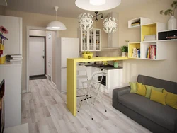 Studio design 20 sq m with kitchen and bedroom