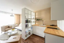 Studio design 20 sq m with kitchen and bedroom