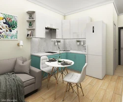 Studio design 20 sq m with kitchen and bedroom
