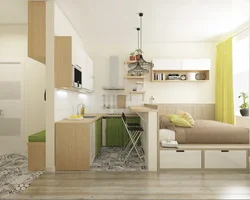 Studio design 20 sq m with kitchen and bedroom