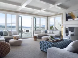 Living room with a large window in a modern style photo