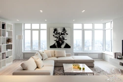 Living Room With A Large Window In A Modern Style Photo
