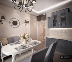 Kitchen with balcony design in gray color