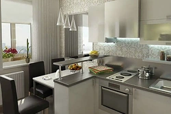 Kitchen with balcony design in gray color
