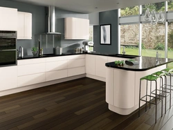 Gray Kitchen Interior With Brown Floor