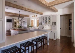 Living room kitchen design with beams