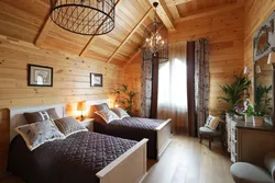 Wooden beams in the bedroom interior