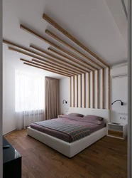 Wooden beams in the bedroom interior