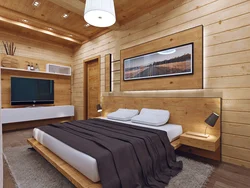 Wooden beams in the bedroom interior