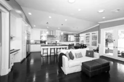 Design of a large kitchen with an exit