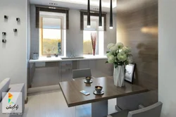 Design of a one-room apartment kitchen by the window