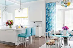 Blue wallpaper with flowers in the kitchen photo