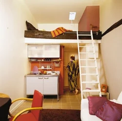 Sleeping place in the kitchen in a one-room apartment photo