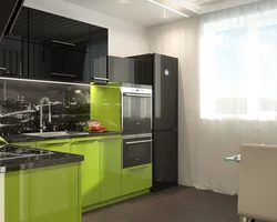 Photo of black and light green kitchen