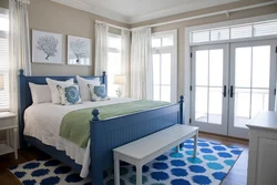 Blue Bed In The Bedroom Interior