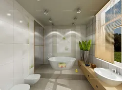 Bathroom design with oval bathtub