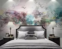 Wallpaper on the wall in the bedroom above the bed photo