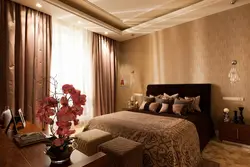 Curtains for bedroom with brown furniture photo