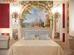 Fresco above the bed in the bedroom photo