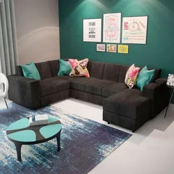 Graphite sofa in the living room interior