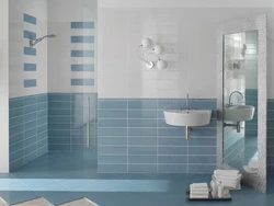 Bath design with horizontal tiles