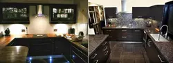 Темная кухня с черной столешницей фото