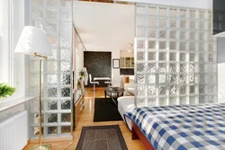 Partition in an apartment made of glass blocks photo