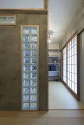 Partition in an apartment made of glass blocks photo