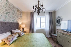 Wallpaper with birds in the bedroom interior
