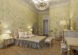 Wallpaper with birds in the bedroom interior