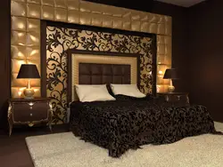 Bedroom interior with dark wall near the bed