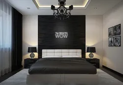 Bedroom interior with dark wall near the bed