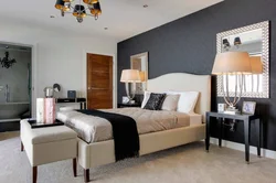 Bedroom interior with dark wall near the bed