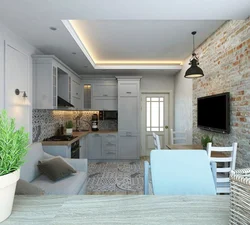 Apartment design 60 sq m with kitchen living room