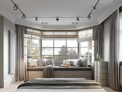 Photo of a bedroom in a house with one window in a modern style
