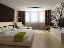 Photo of a bedroom in a house with one window in a modern style