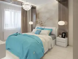 Bedroom interior in blue and beige tones