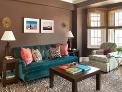 What colors goes with brown in the interior of the kitchen and living room?