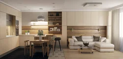 Studio apartment photo in modern style with kitchen