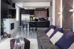 Studio apartment photo in modern style with kitchen