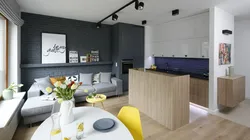 Studio apartment photo in modern style with kitchen