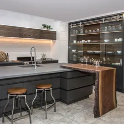 Bar sayğacı ilə loft üslubunda mətbəx dizaynı