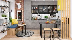 Bar sayğacı ilə loft üslubunda mətbəx dizaynı