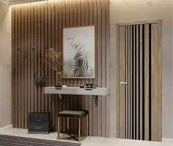 Wooden Slats On The Wall In The Interior Photo Hallway
