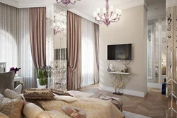 Living room design in a modern style, new curtains